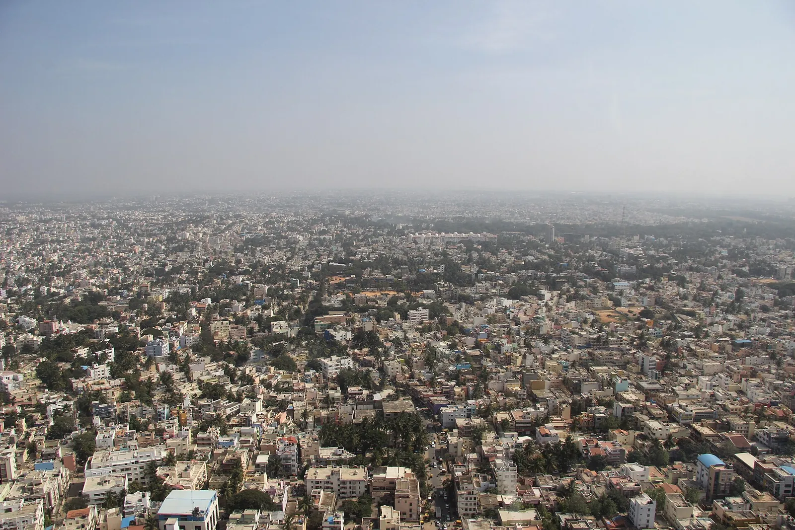 Aerial view over Bengaluru looking toward the northern airport corridor
